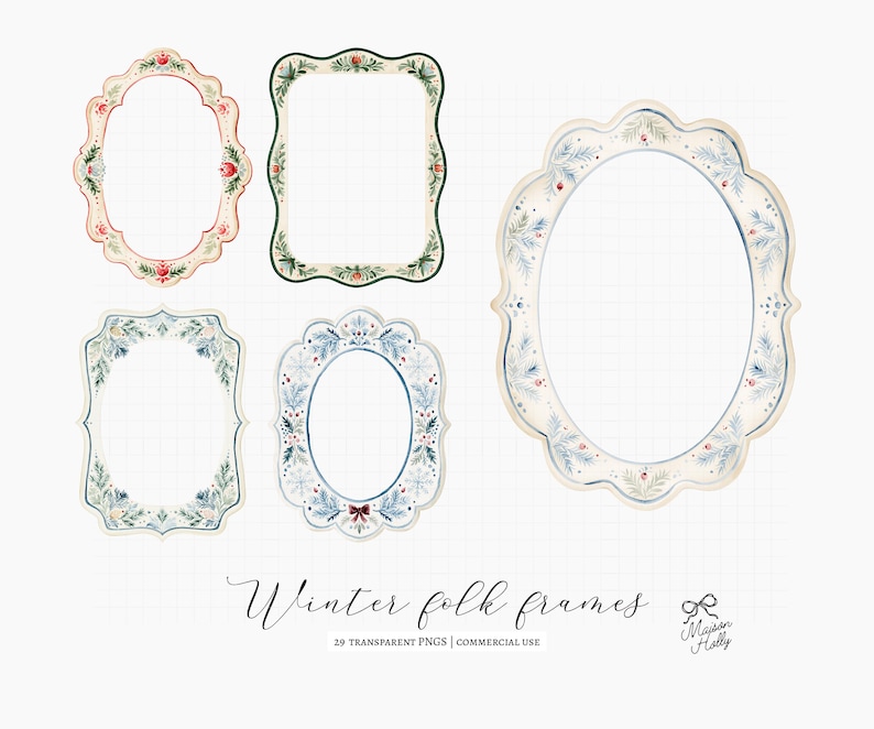 Bring a  Nordic touch to your creative projects with this collection of 20+ watercolor Scandinavian Christmas folk frames. Inspired by traditional Swedish folk art, this bundle includes decorative winter frames, matching corners in a classic palette of Swedish red, evergreen, cream, and powder blue. Perfect for Christmas invitations, greeting cards, gift tags, holiday stationery, printable wall art, scrapbooking, stickers, and seasonal crafts. Ideal for both personal and commercial projects.