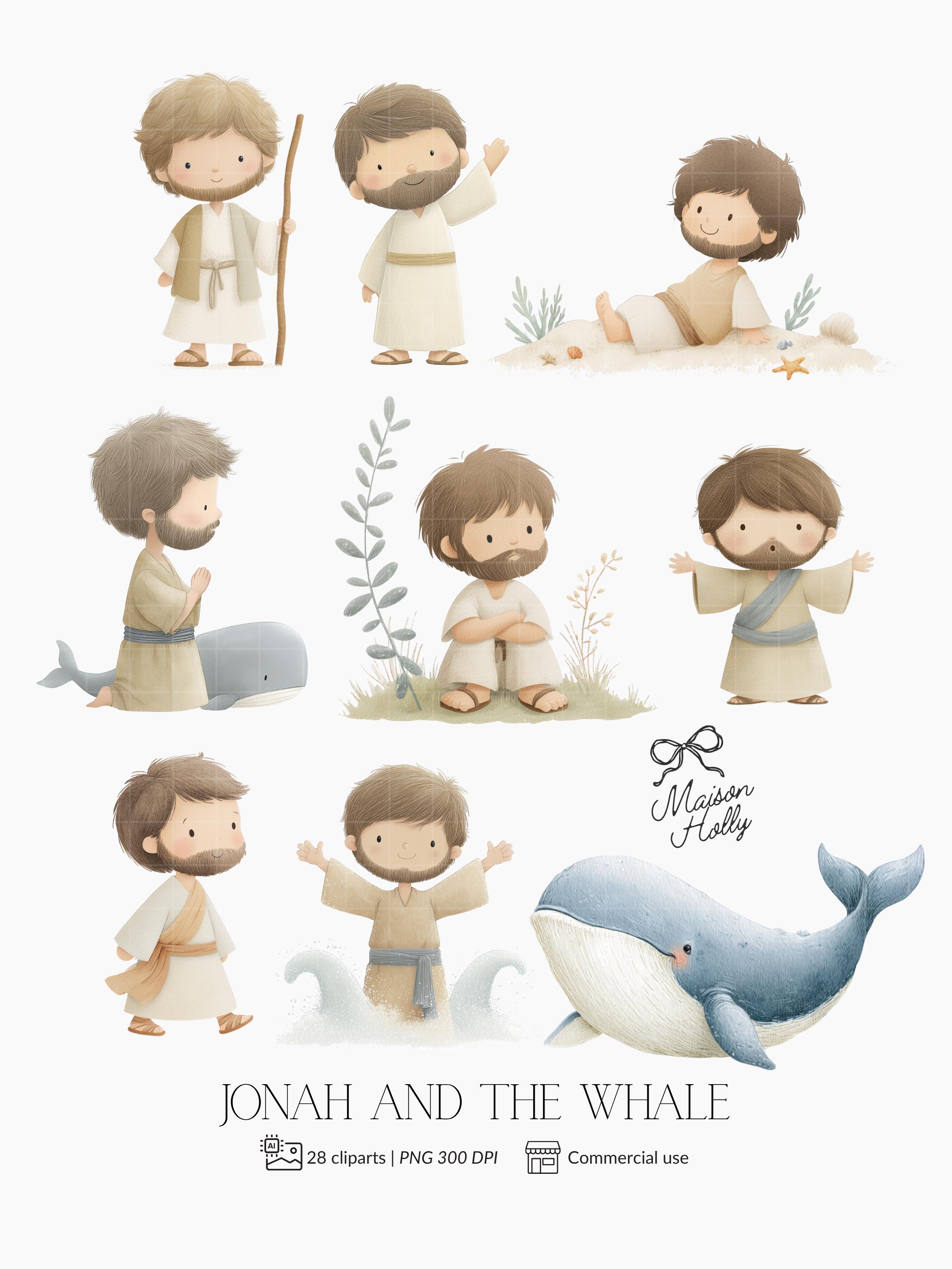 Jonah and the Whale Clipart Set, Biblical Story Clipart, Cute Bible PNG ...
