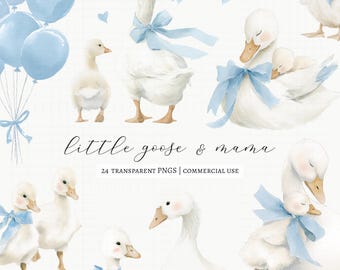 Imágenes prediseñadas de ganso bebé, mamá y bebé ganso PNG, imágenes prediseñadas para guardería, imágenes prediseñadas para el Día de la Madre, decoración para baby shower, imágenes prediseñadas de ganso azul gracioso, madre bebé