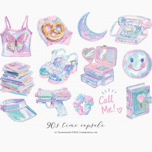 Bring back the magic of the late 90s with this nostalgic clipart bundle inspired by childhood memories, school days, mall culture, summer fun, and early internet life. Filled with retro toys, fashion accessories, stationery, keepsakes, and iconic 90s-inspired graphics, this collection is perfect for stickers, scrapbooking, planners, invitations, party decor, sublimation, and creative DIY projects.