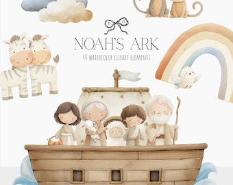 Arche Noah Clipart Bundle - Bibelgeschichte PNG, christlich religiöser digitaler Download, Sonntagsschulclip, VBS Bibelstudie, Kinderbibelkunst