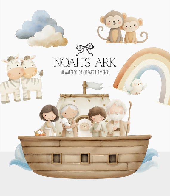 Noah’s Ark Clipart Bundle - Bible Story PNG, Christian Religious Digital Download, Sunday school clipar, VBS Bible Study, Children Bible art