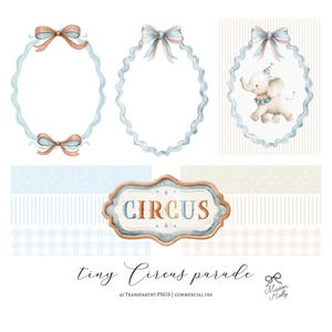 Bring a gentle carnival feeling to your designs with this Vintage Circus Parade Clipart Set — a collection of 45 watercolor-style illustrations featuring parade-ready circus animals and classic circus details. Everything comes as high-quality PNG files with transparent backgrounds, ready to drop into your project.

Use these illustrations for
• nursery wall art and children’s décor
• circus or carnival birthday invitations
• baby shower themes
• branding and small business packaging