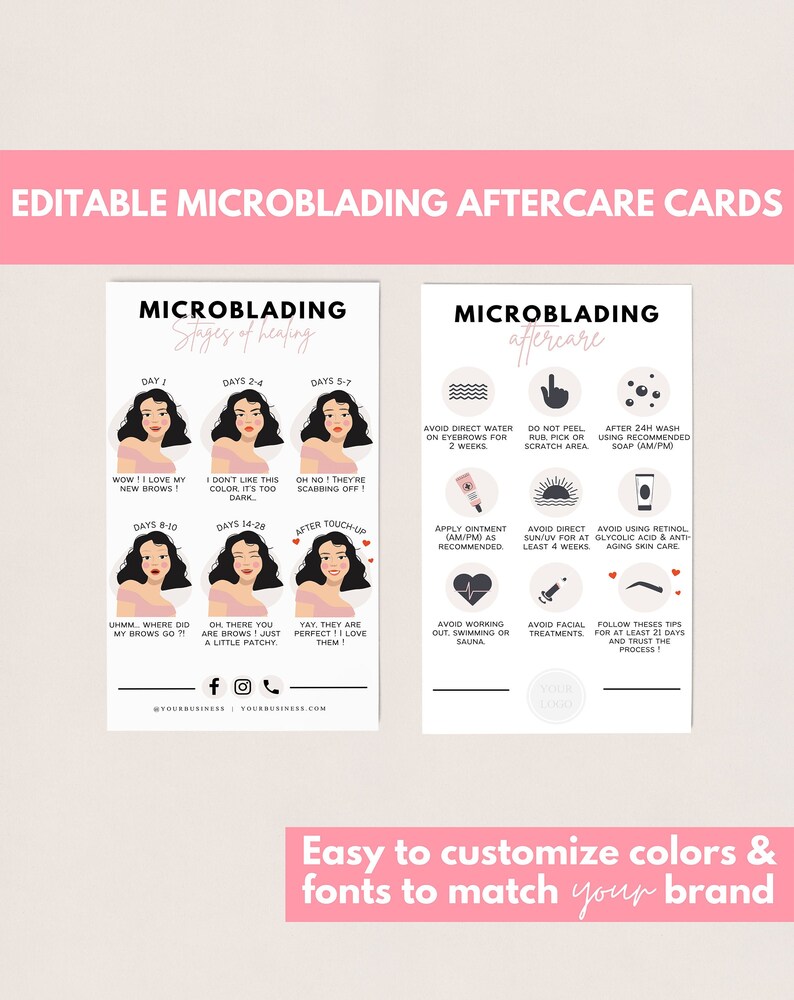 Microblading Care Card, Editable PMU Aftercare Card, Microblading