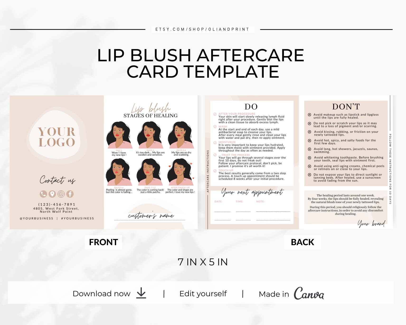 PMU Lip Blush Aftercare Permanent Makeup Instructions Card Etsy