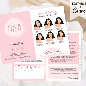 Tarjeta de cuidado de Microblading editable, Tarjeta de cuidado posterior de PMU, Plantilla de cuidado posterior de PMU, Cuidado de Microblading, Cuidado posterior de cejas, Cuidado posterior de Microblading