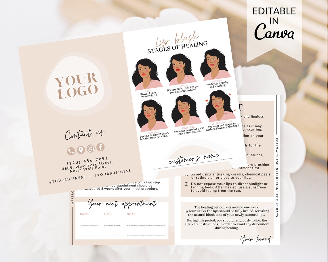 PMU Lip Blush Aftercare Permanent Makeup Instructions Card Etsy