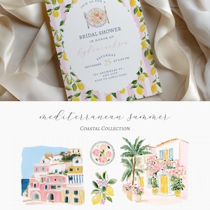 A collection of 60+ cliparts inspired by colorful Mediterranean summers, Amalfi Coast vacations, striped beach clubs, Italian seaside towns, resort fashion, travel postcards, citrus markets, and feminine coastal styling. this collection captures the feeling of a stylish summer holiday along the Italian coast.

Perfect for:
• Summer branding
• Travel stationery
• Scrapbooking & journaling
• Invitations & party decor
• Wrapping paper & fabric design
• Coastal boutique projects
• Summer packaging
