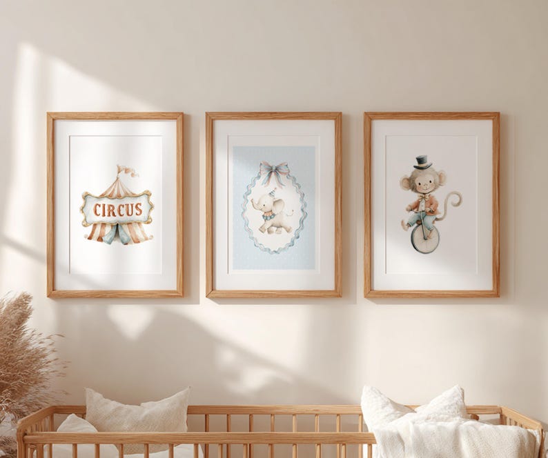 Bring a gentle carnival feeling to your designs with this Vintage Circus Parade Clipart Set — a collection of 45 watercolor-style illustrations featuring parade-ready circus animals and classic circus details. Everything comes as high-quality PNG files with transparent backgrounds, ready to drop into your project.

Use these illustrations for
• nursery wall art and children’s décor
• circus or carnival birthday invitations
• baby shower themes
• branding and small business packaging