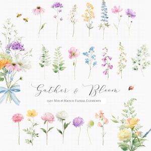 150+ Build Your Own Floral Bouquet png, Watercolor Flower Bundle, Wedding Invitation, Spring flower clipart, Birth Flower Set