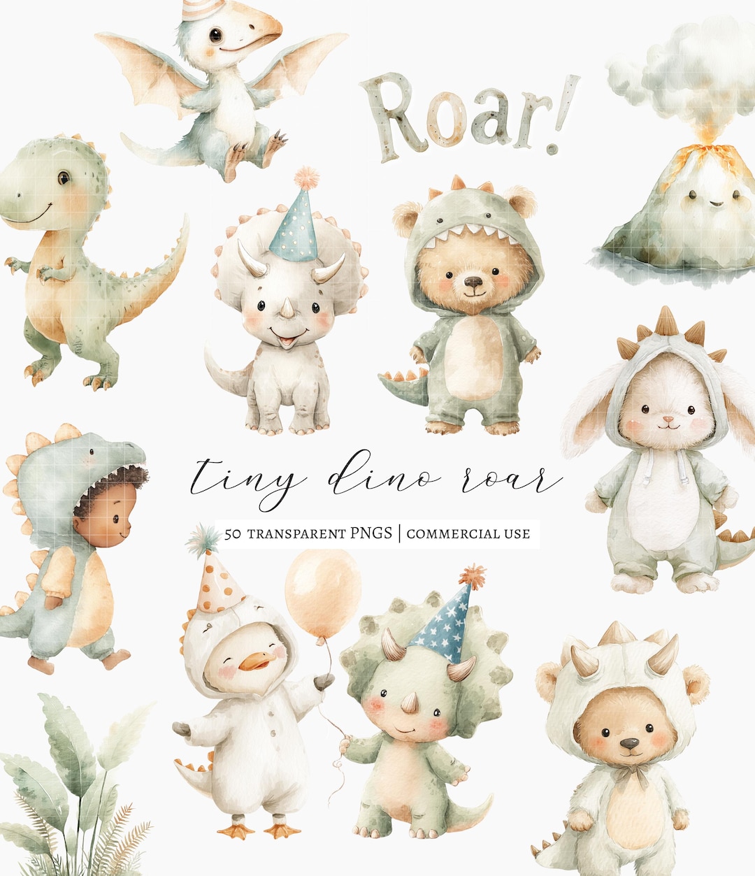 50 Cute Dinosaur Clipart PNG Bundle, Pastel Baby Dino Clipart Set, T ...