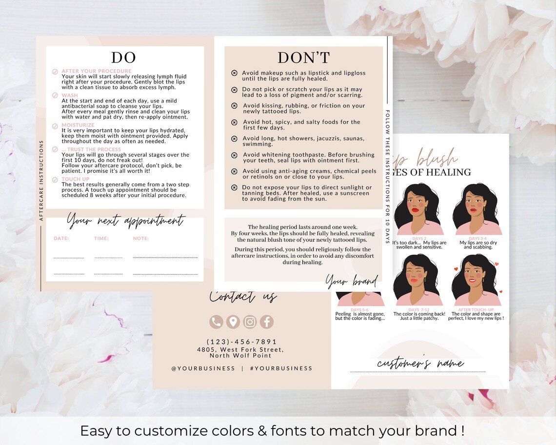 PMU Lip Blush Aftercare Permanent Makeup Instructions Card Etsy