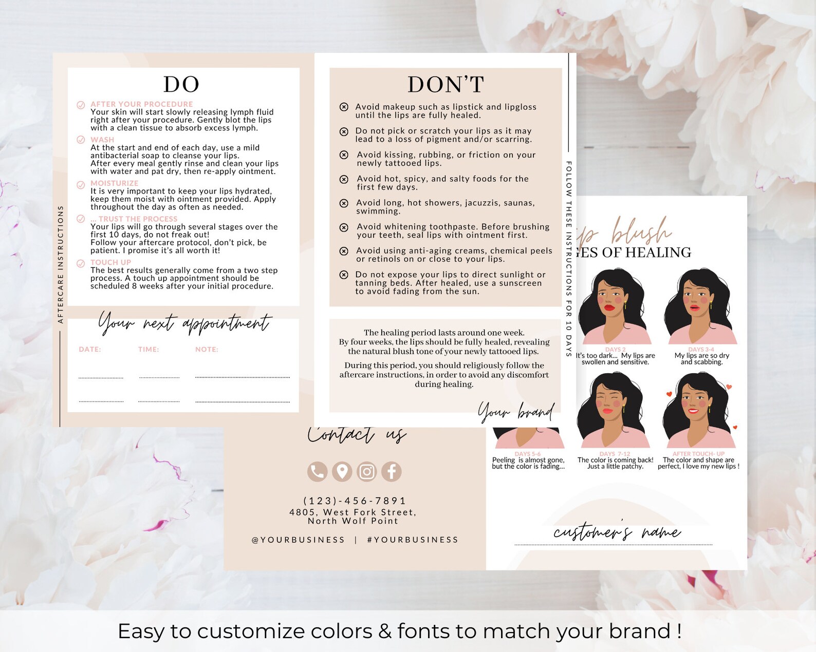 PMU Lip Blush Aftercare Permanent Makeup Instructions Card Etsy