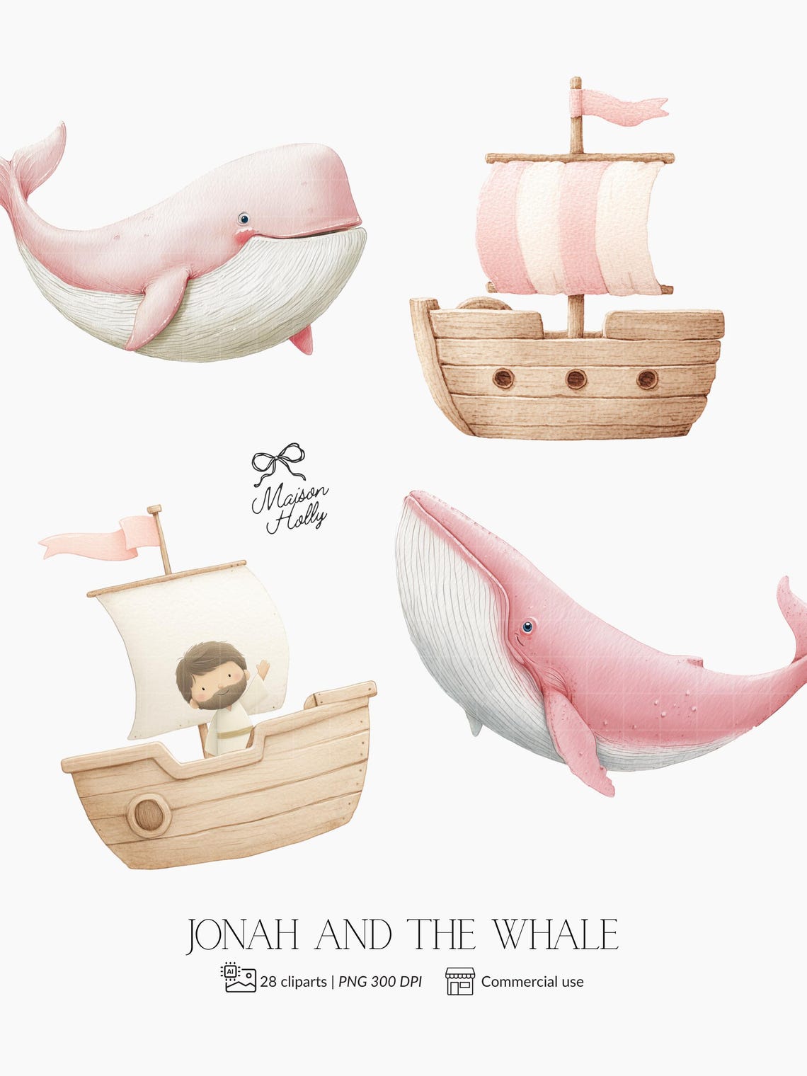 Jonah and the Whale Clipart Set, Biblical Story Clipart, Cute Bible PNG ...