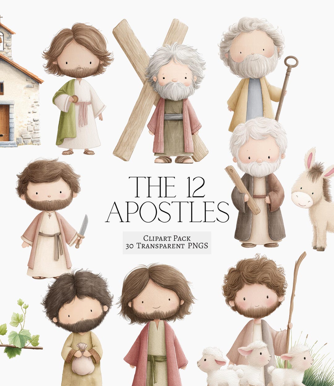 The 12 Apostles Clipart – Watercolor Bible Characters, Christian Art ...