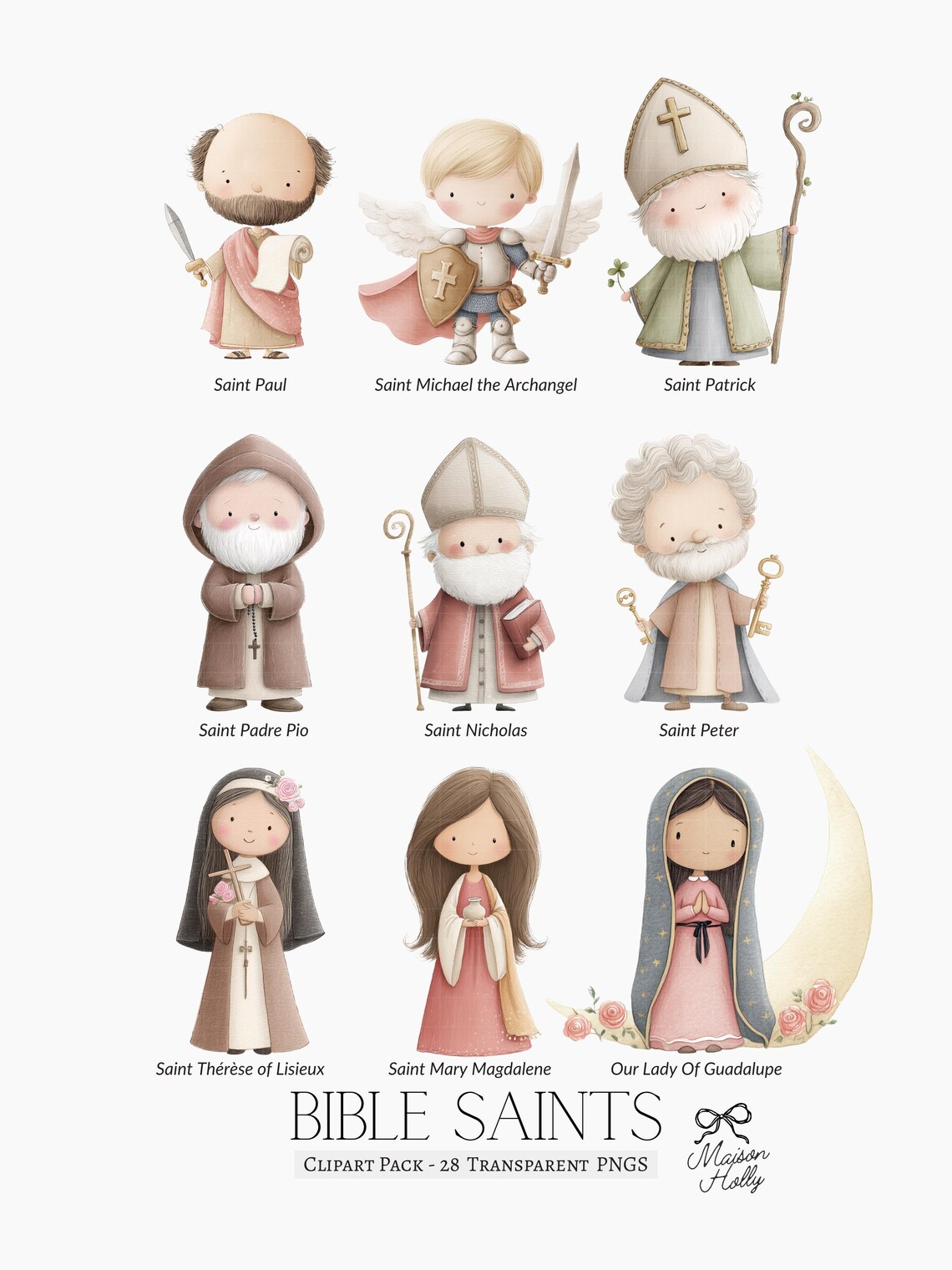 27 Catholic Saints Clipart – Watercolor Illustrations, Christian ...