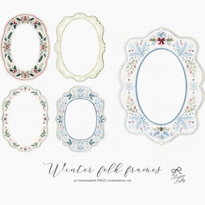 Bring a  Nordic touch to your creative projects with this collection of 20+ watercolor Scandinavian Christmas folk frames. Inspired by traditional Swedish folk art, this bundle includes decorative winter frames, matching corners in a classic palette of Swedish red, evergreen, cream, and powder blue. Perfect for Christmas invitations, greeting cards, gift tags, holiday stationery, printable wall art, scrapbooking, stickers, and seasonal crafts. Ideal for both personal and commercial projects.