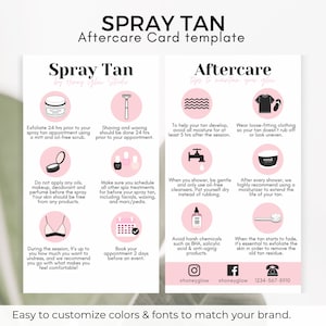 Spray Tan Aftercare Template, Tanning Care Card, Spray Tan Care Card, Printable Beauty Aftercare Card, Spray Tan Aftercare, Tan Care Card
