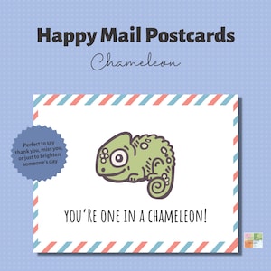 Une carte postale caméléon. Versions couleur et noir et blanc incluses. Courrier heureux. Carte postale à téléchargement immédiat. Carte numérique. Carte postale imprimable.