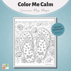 Coloring Page. Color Me Calm Series. Adult and Teen Coloring Pages. Summer Printable. Summer Flip Flops. Printable. Instant Download.