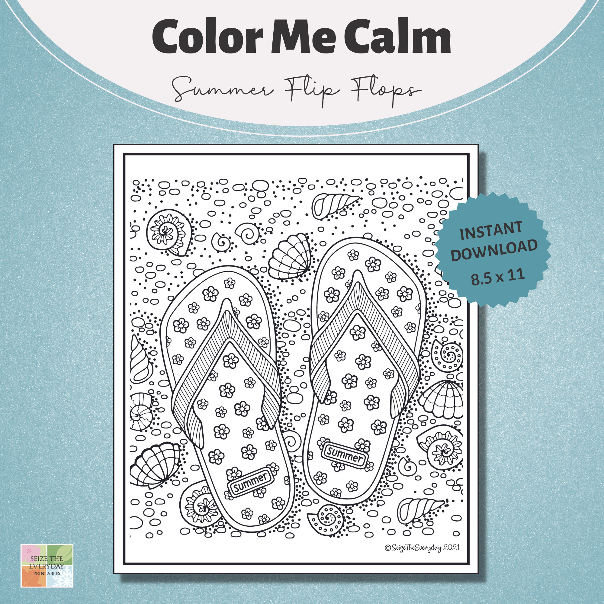 coloring-page-color-me-calm-series-adult-and-teen-coloring-pages-summer-printable-summer-flip-flops-printable-instant-download-etsy