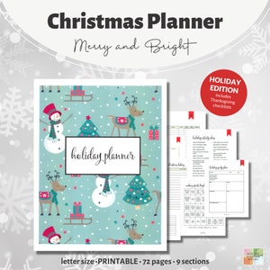 Holiday Planner MERRY & BRIGHT • Organizer for Gifts/Shopping/Events Etc • Christmas Planner PRINTABLE • 8.5”x11” Letter Size