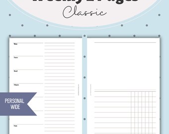 PRINTABLE WEEKLY PLANNER on 2 Pages, Planner Printable, Personal Wide Size, Weekly on 2 Pages Planner Inserts