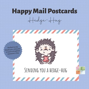 Cartão postal Hedge-Abraço. Versões coloridas e P&B incluídas. Feliz Correio. Cartão postal de download instantâneo. Ouriço. Cartão Digital. Cartão postal para impressão.