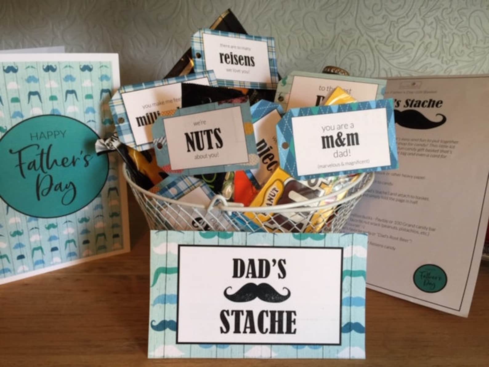 Fathers Day Printable Candy Gift Basket Kit. Dads Stache. - Etsy