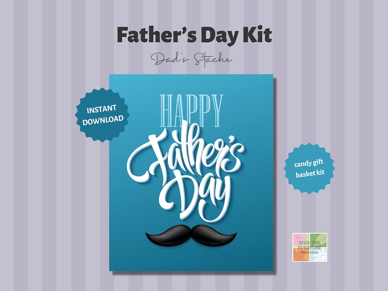 Father’s Day Printable Candy Gift Basket Kit. Dad’s Stache. Easy, Quick ...