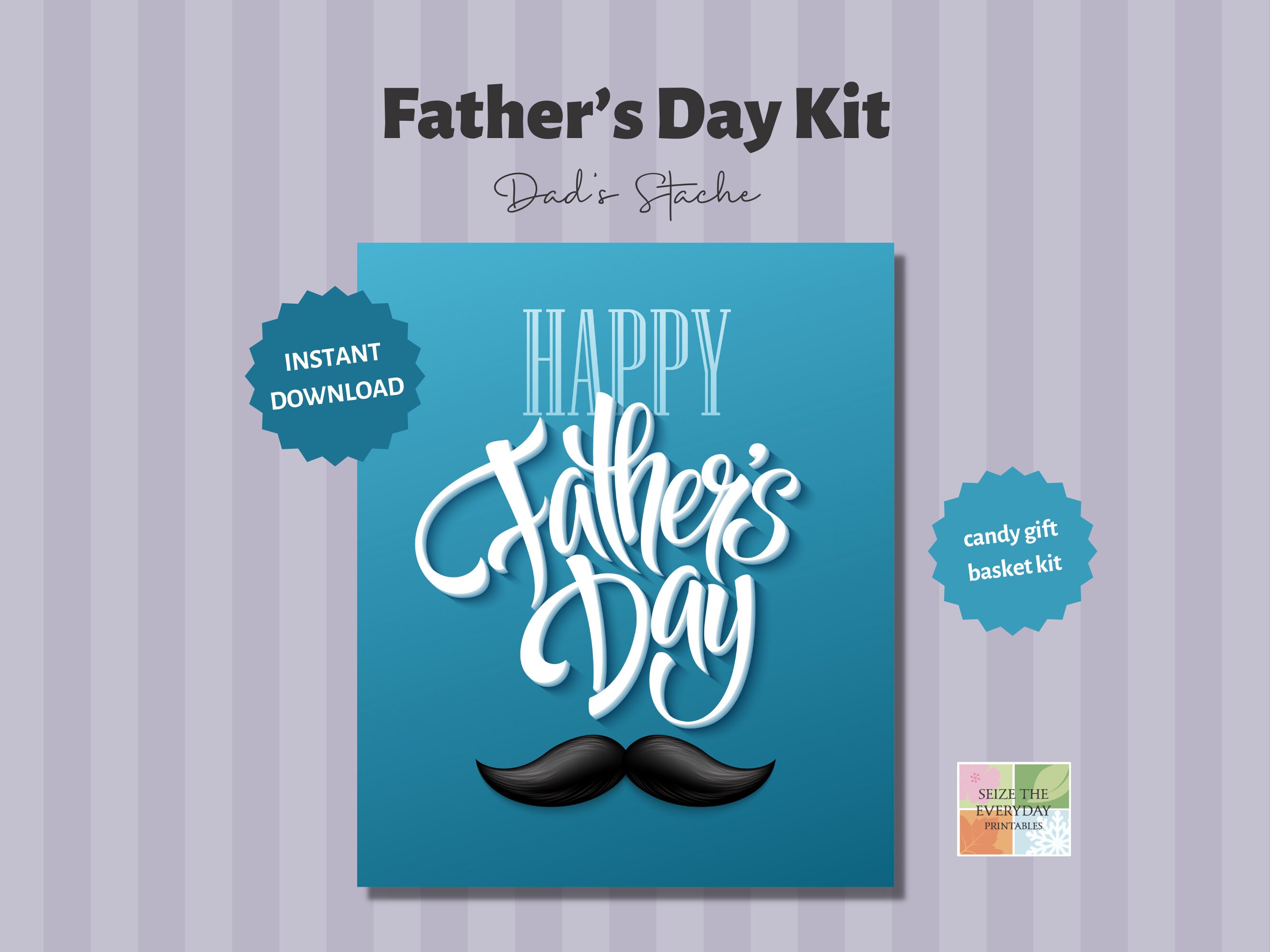 Father’s Day Printable Candy Gift Basket Kit. Dad’s Stache. Easy, Quick ...