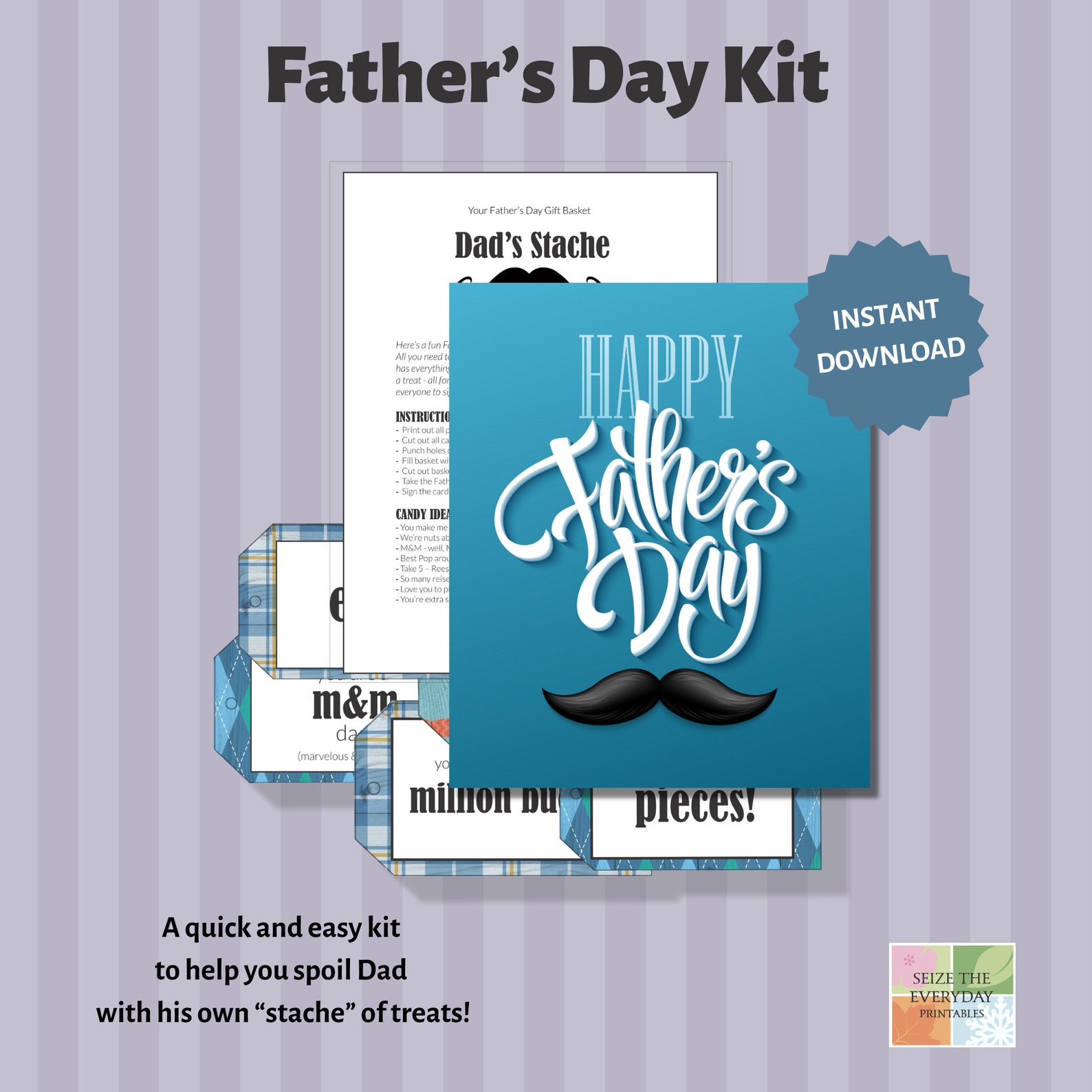 Father’s Day Printable Candy Gift Basket Kit. Dad’s Stache. Easy, Quick ...