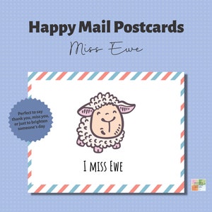 Cartão postal da senhorita Ewe. Versões coloridas e P&B incluídas. Feliz Correio. Cartão postal de download instantâneo. Ovelhas fofas. Cartão Digital. Cartão postal para impressão.