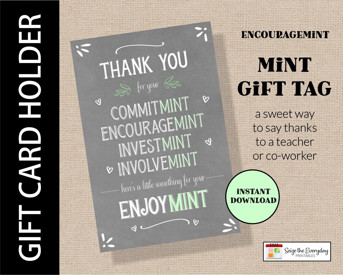 Mint Gift Tag Encouragemint Printable Teacher Appreciation Etsy