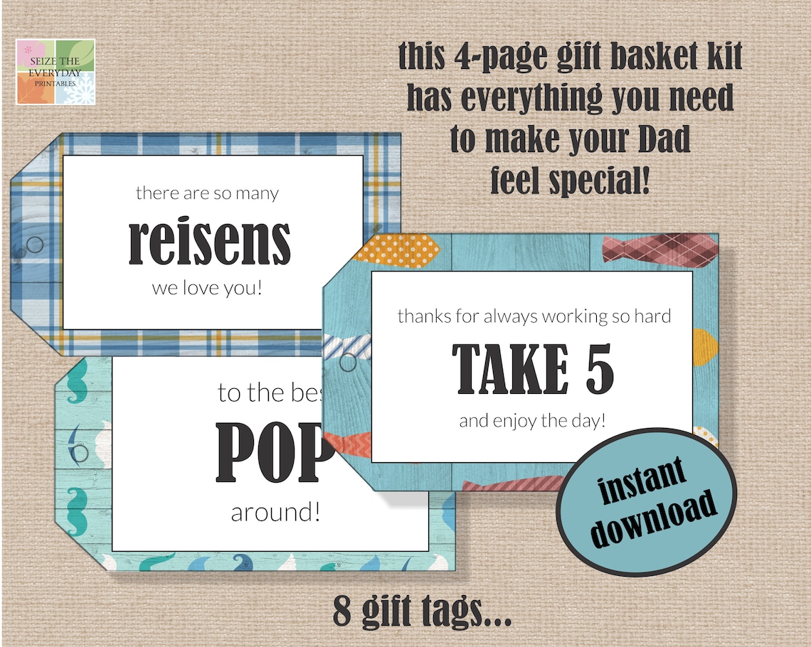 Father’s Day Printable Candy Gift Basket Kit. Dad’s Stache. Easy, Quick ...
