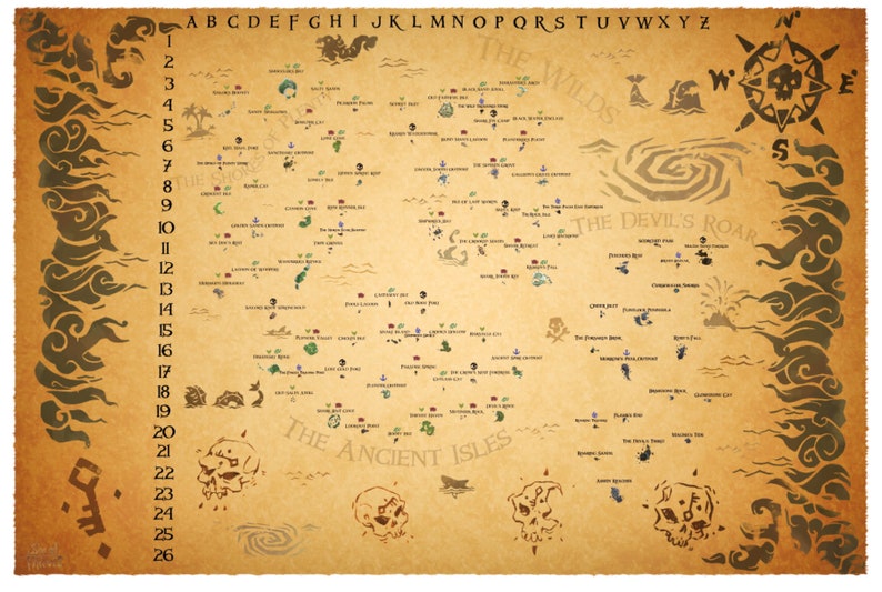 Sea of Thieves Game World Map Gedruckt auf Klebetextur | Etsy