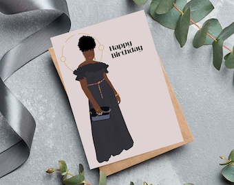 Black Woman Birthday Card, Black Queen Birthday, Black Birthday Card, Elegant Woman in Black, Black Greeting Card
