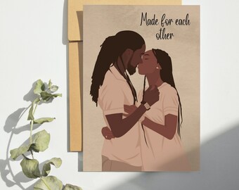 Carte de Saint-Valentin couple noir, faits l'un pour l'autre, amour noir, anniversaire de couple noir, homme noir, femme noire, carte de voeux noire