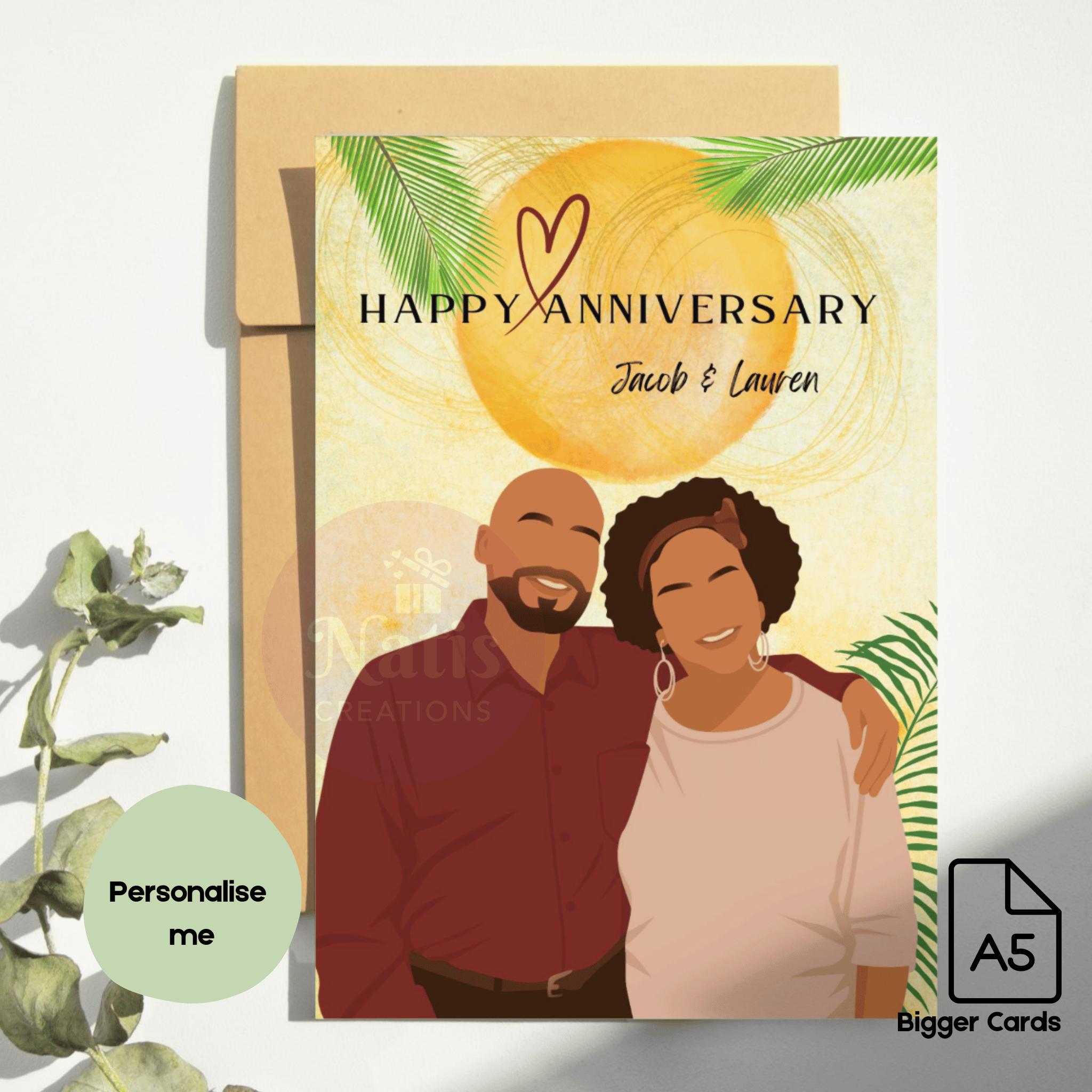 Personalised Black/mixed Older Couple Happy Anniversary Card