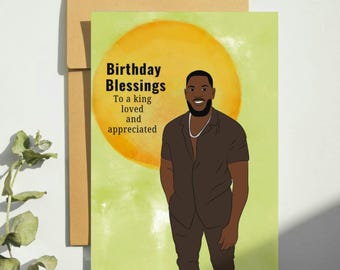 Black Man Happy Birthday Card, Man In Black, Short Hair Bearded, Dad, Black Greetings Cards, Black Son/Husbands, Black Brother Ethnic Card