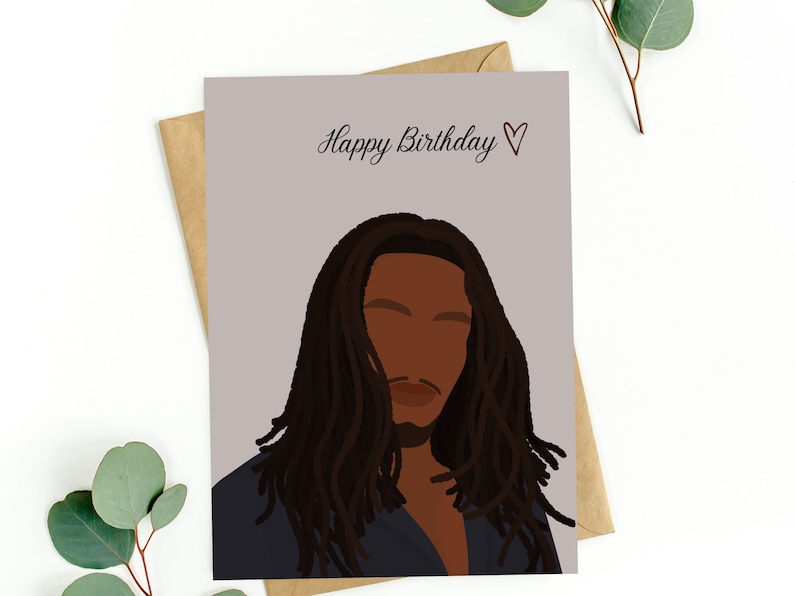 Carte de voeux de joyeux anniversaire homme noir avec dreadlocks. Carte papa noir, cartes de voeux noires, fils/maris noirs, frère noir image 1