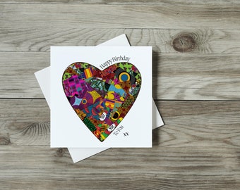Heart Birthday Card,Ankara Print, African Print Inspired, Black Greeting Card,Diverse Cards, Ethnic Cards,Black Cards