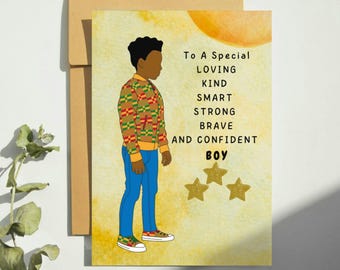 Black Boy Affirmation Birthday Greeting Card, Young Black Boy, Black Son. Black Greeting Card