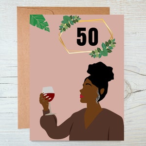 Black Birthday Card, Black Woman Card, Black Greeting Cards, Milestone Age Cards, 50, 60 Age, Dark Skin, Black Girl