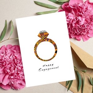 Happy Engagement Card, You're Engaged,Proposal Card, Wedding Engagement Ring, African Inspired Decorated With Crystal