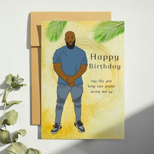 Nathaniel Black Man Bald Fitness Happy Birthday Card. Black Birthday, Son Card, Black Greetings Cards, Black Fathers/Husbands, Black Brother