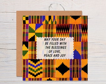 Birthday Wishes Kente Print Greeting Card,Afrocentric Celebration Card, Black Greeting,Ethnic Cards, African Inspired, Diverse Card
