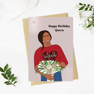 Black Woman Birthday Card, Black Girl Birthday, Black Beautiful Queen Smiling Woman, Black People Card, Black African American Woman