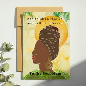 Black Christian Mother&#39;s Day Card. Biblical Mum Black Woman Card, Black Mum. Black Woman In Headwrap. Black Greeting Card, Black People Card