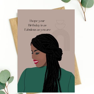 Black Woman With Braids Birthday Card, Black Girl Birthday, Black Queen Smiling Woman, Black People Card, Black African American Woman